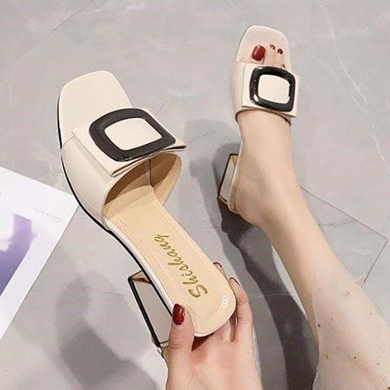 High Heels Slippers Women Mid-heel Sandals  Summer All-match Thick-heeled  Open Toe Sandals