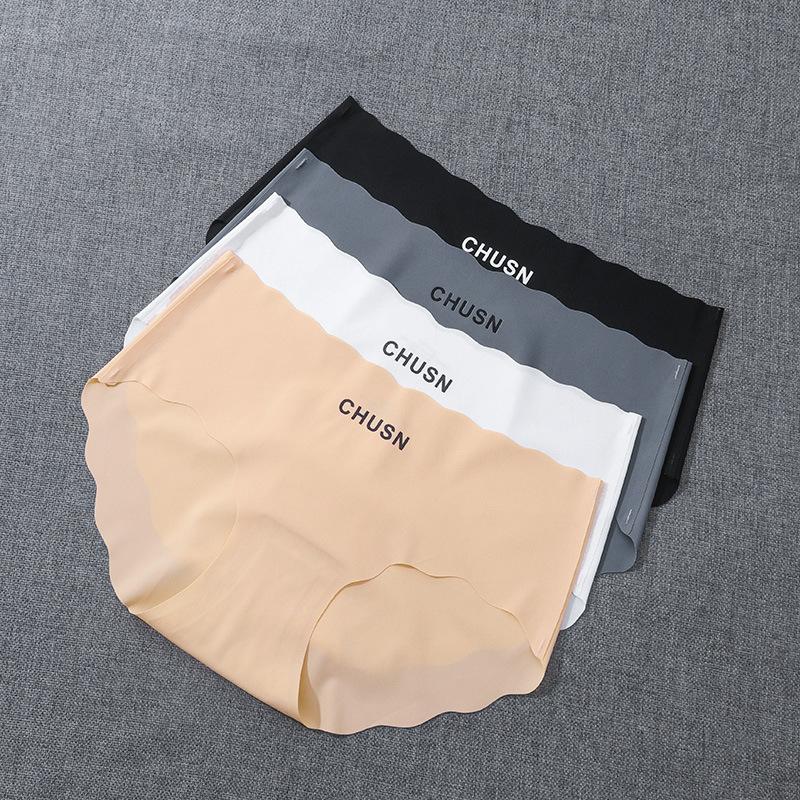 4Pcs/Set Women's Ice Silk Underpants College Style Mid-waist Solid Color Cotton Crotch Summer Solid Color Thin Briefs