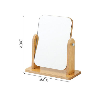 Simple Wooden Make-up Mirror Rotating Desktop Make-up Mirror Desktop Student Dormitory Folding Make-up Mirror Portable