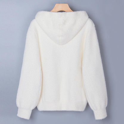 Hooded Solid Color Slim-fit Jacket Autumn and Winter Style Korean Casual Long-sleeved Sweater