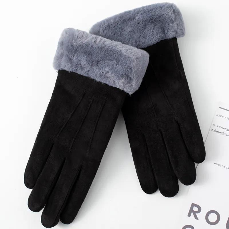 Winter Women's Suede Gloves Plus Velvet Thick Motorcycle Warm Gloves Touch Screen Gloves Outdoor Skiing Gloves