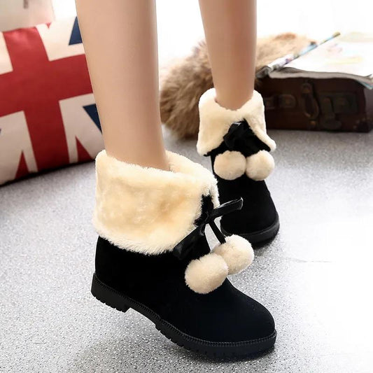 Women's Winter Non Slip Short Martin Boots Low Heel Cotton Shoes Solid Color Warm Snow Boots