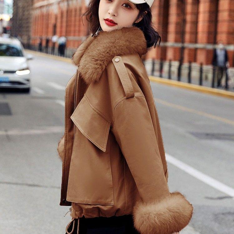 Warm Fleece Liner Hooded  Parkas Coat Winter Hooded Jacket Women Fur Collar Jacket Parka