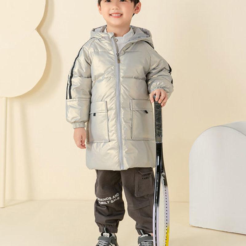 Children's Down Jackets Medium-length Boys and Girls White Duck Down Jackets Thick Warm Shiny and Wash-free Hooded Children's Wear