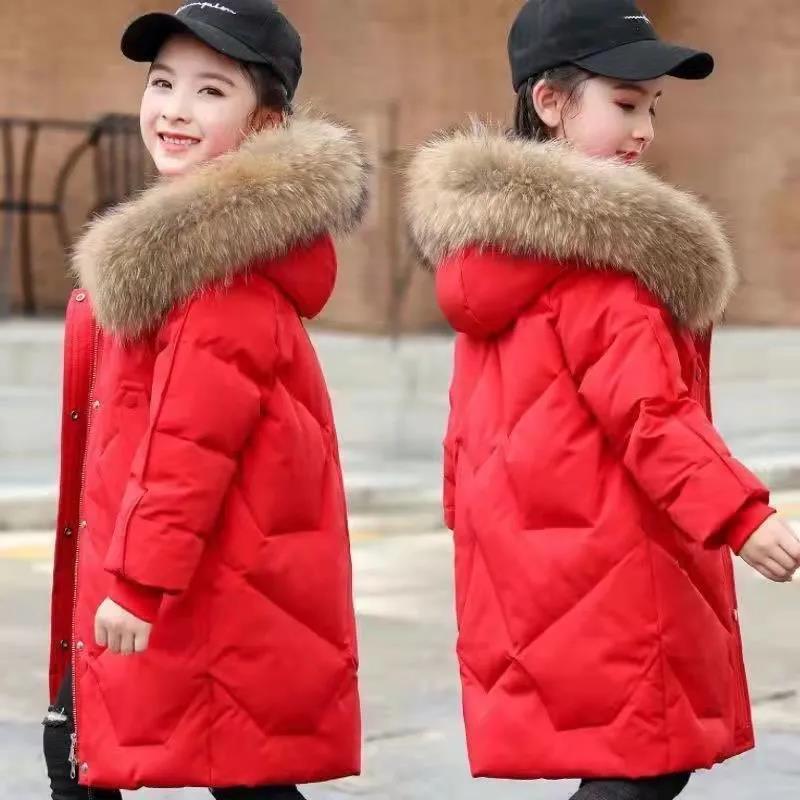 Girls' Down Jackets, Winter Jackets, Children's Clothing Jackets, 4-13 Years Old Thick Warm Clothes, Children's Fur Coats, Girls Cotton Parka Coats