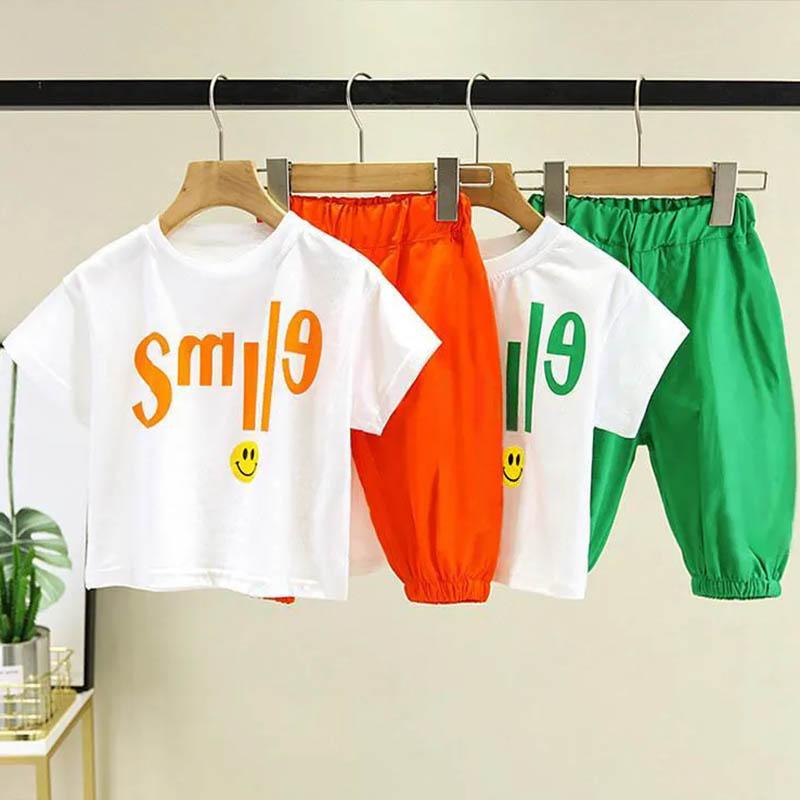 Boys and Girls Summer Clothes Cute and Handsome Short-sleeved Cropped Pants Baby Korean Summer Two-piece Suit