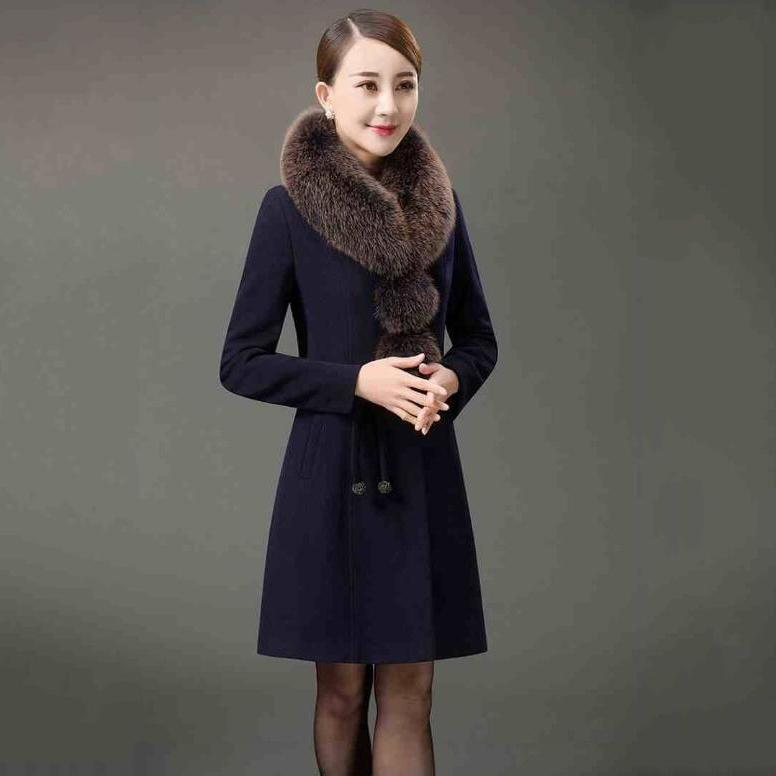 Luxury Fur Collar Autumn Winter Women's Casual Wool Blend Coat Long Coat Women Wool Coat Outerwear