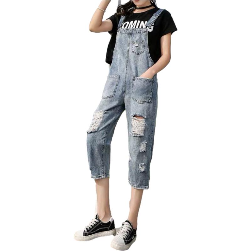 WTEMPO Adjusted Summer Denim Jumpsuit Woman Jeans Long Romper Pants Zipper Pockets Overalls Jeans