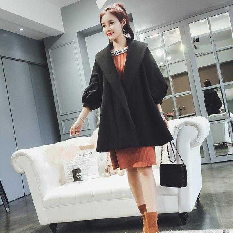 Winter Korean Mid-length Woolen Trench Coat Jacket Spring Lantern Sleeve Harajuku Women's Woolen Coat