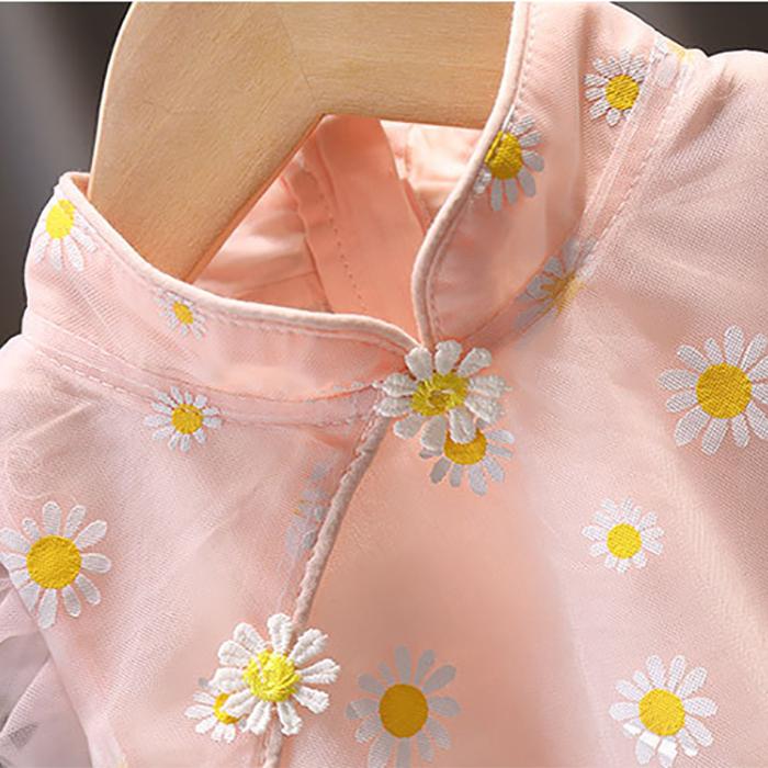 Girls' Skirt Summer Children's Princess Skirt Cheongsam Children's Mesh Ruffle Dress Ethnic Style Daisy Cheongsam Baby Girl Dress