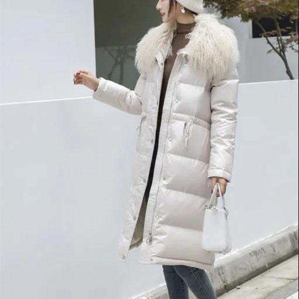 Winter All-match Down Jacket Plus Size White Duck Down Jacket Women's Mid-length Thin and Thick Fur Collar Jacket