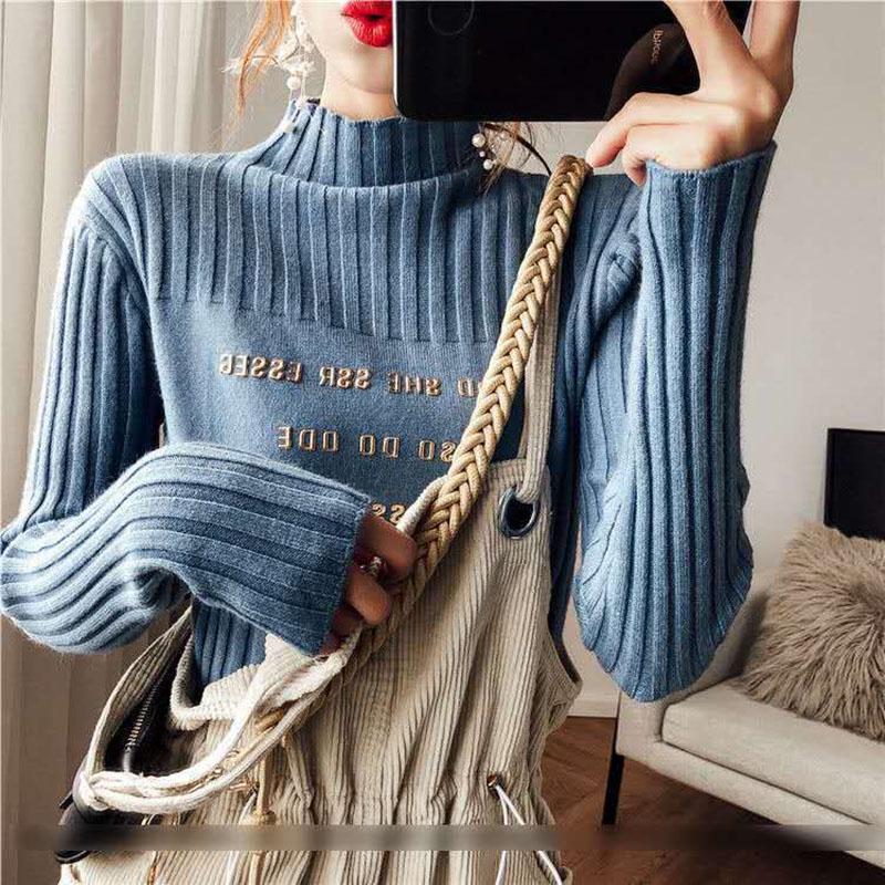 Autumn and Winter Half Turtleneck Sweater Long-sleeved Fashion Jacket Loose Casual Young Women's Top