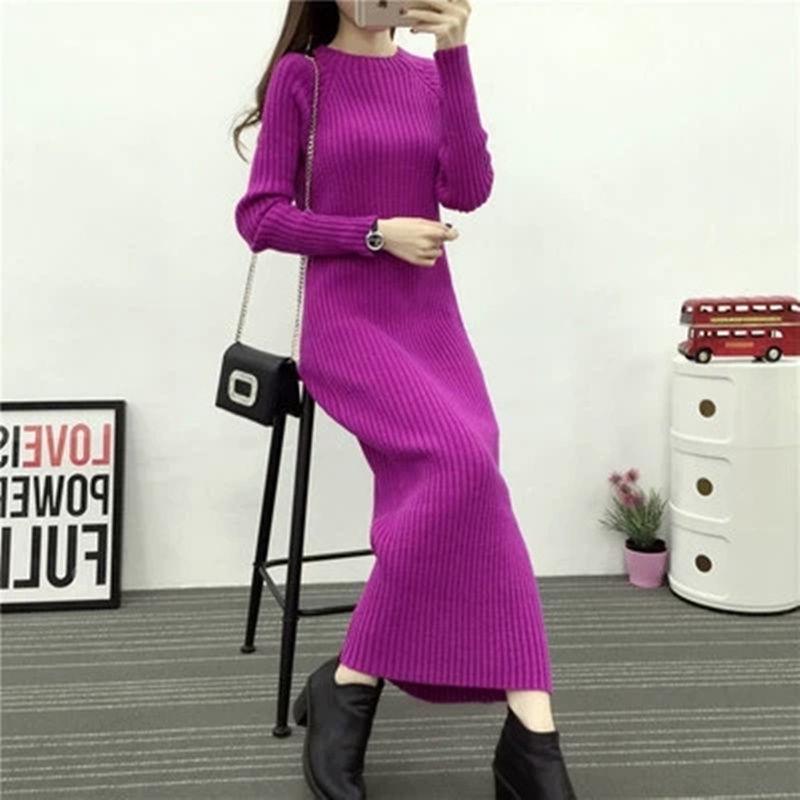 Thick knit dress long-sleeved autumn and winter slim slimming wild base long sweater skirt