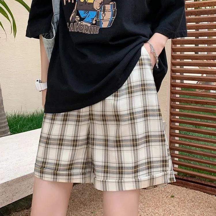 Women's Summer Loose Casual Shorts Ins Plaid All-match Student Sports Short Pants Wide-legged Thin Five-point Pants