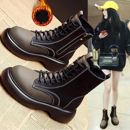 Martin Boots Women British Style Winter Shoes Plus Velvet Cotton Shoes Snow Boots Women Short Boots Motorcycle Boots