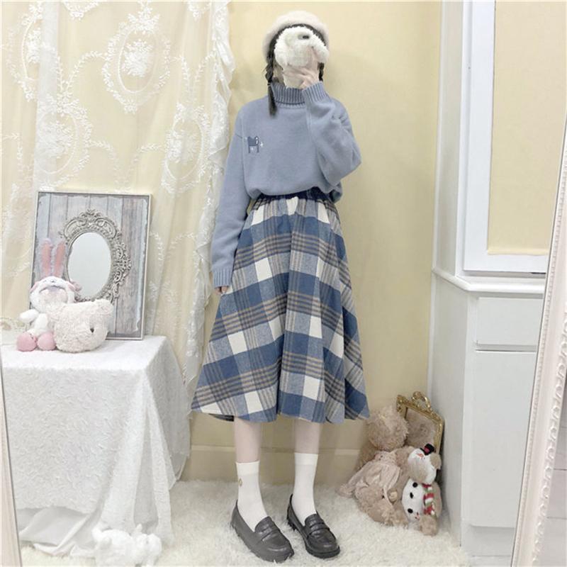 Warm Suit Autumn and Winter Knitted Sweater Women Loose Two-piece Woolen Mid-length Skirt Women Sweet and Cute