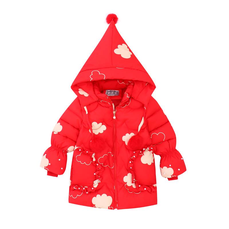 Children Winter Down Cotton Jacket Fashion Girl Clothing Kids Parka Fur Hooded Snowsuit Outerwear