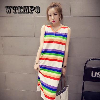 2019 Fashion Women Striped Boho Long Maxi Dress Newest Sleeveless Beach Vest Dresses