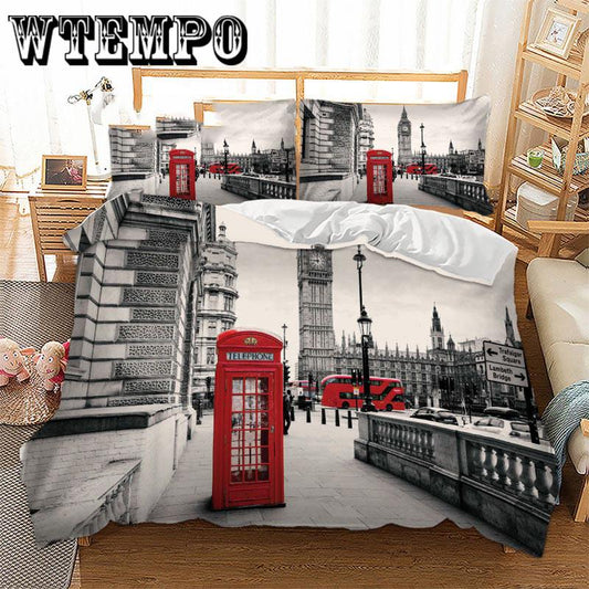 2/3pcs 3D Bedding Set Duvet Cover Sets London Pattern Bedding Set Quilt Cover Twin/king  Size Bed Sheet