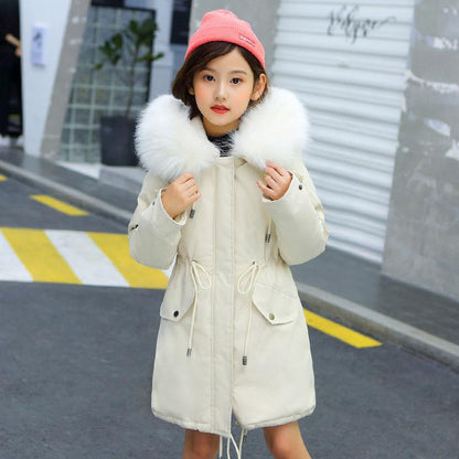 Winter Girls' Cotton-padded Clothes Thick and Velvet Pike Clothing Fashion Mid-length Kids Winter Parkas