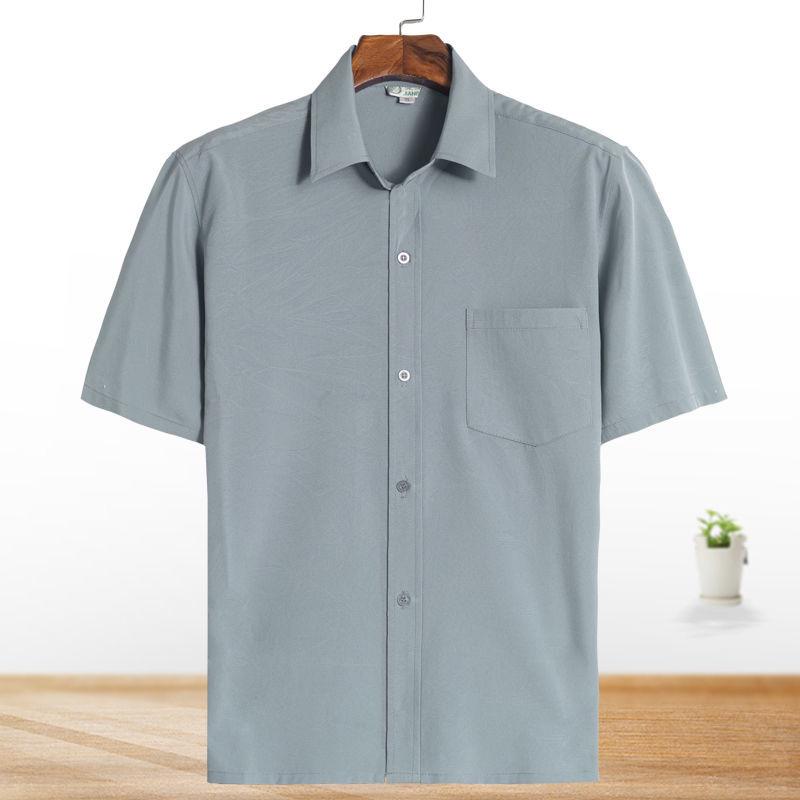 Middle-aged and Elderly Men's Shirts, Summer Thin Short-sleeved Dad Shirts, Solid Color Ice Silk Shirts for The Elderly