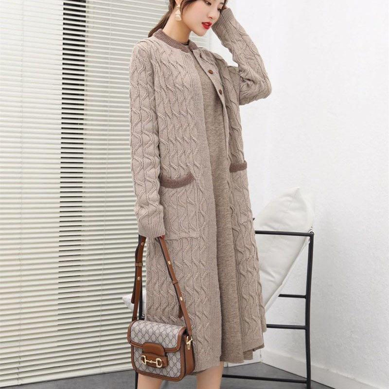 Autumn and Winter Literary Style Jacket In The Long Section Stand-up Collar Slimming Knitted Sweater Cardigan Loose Female Top