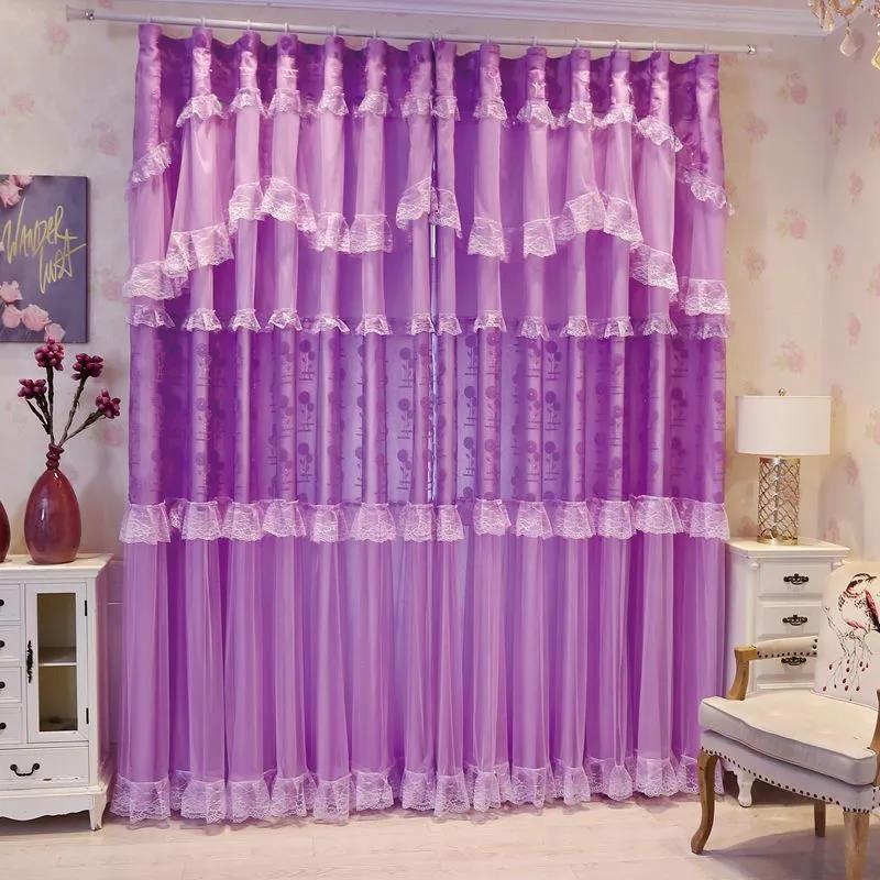 Simple and Modern Princess Style Lace Net Red Shade Curtains for Living Room and Bedroom Curtains (150×270cm)