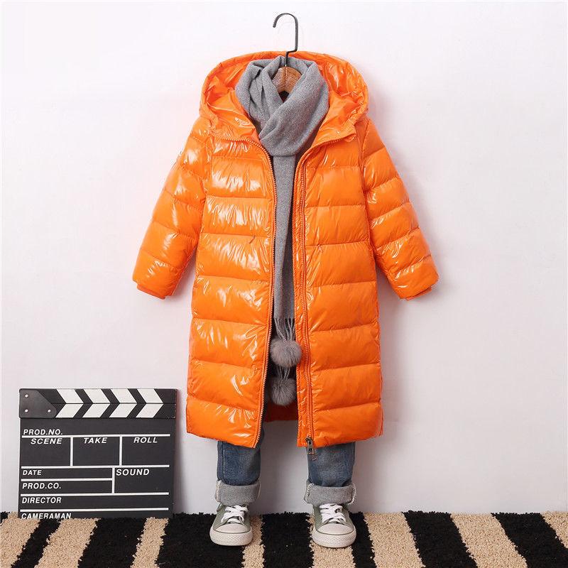 Children's Mid-length Shiny Down Jacket for Boys and Girls Older Children's Over-knee Padded Jacket