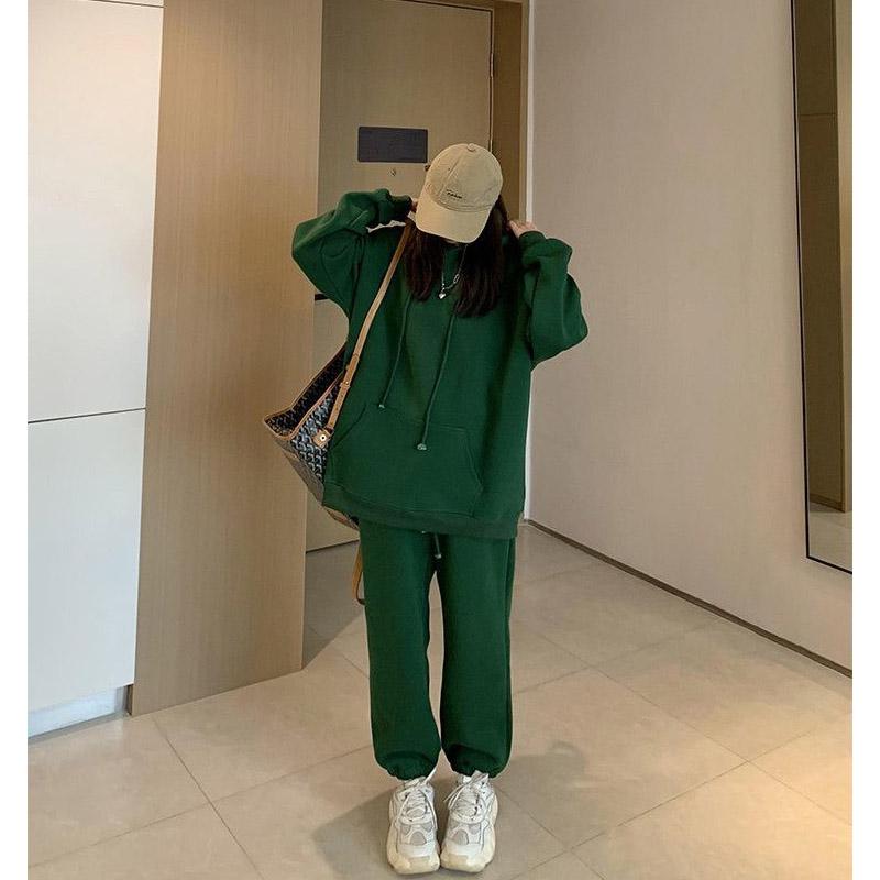 Plus Velvet Thick Net Red Sports Suit Women's New Autumn and Winter Fashion Loose Sweater Women's Two-piece Pants