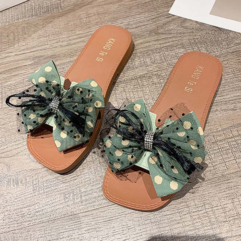 Summer New Style Flat Lace Bow Korean Female Sandals Student Versatile Non-slip Flip Flops