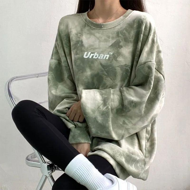 Female Korean Version Loose Top Student Tie-dye Spring and Autumn High Street All-match Coat Ins Long-sleeved Pullover Sweater