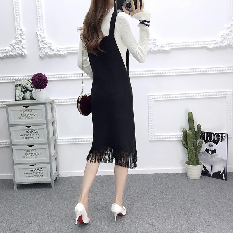 Autumn and Winter Long Suspender Skirt Sleeveless Slim Simple Suspender Skirt Solid Color Pocket Women's Knitted Skirt