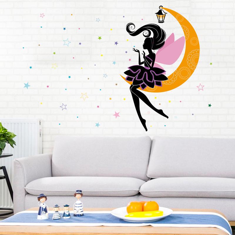 Elf on the moon  children's room kindergarten classroom wall decoration wall stickers dancing girl