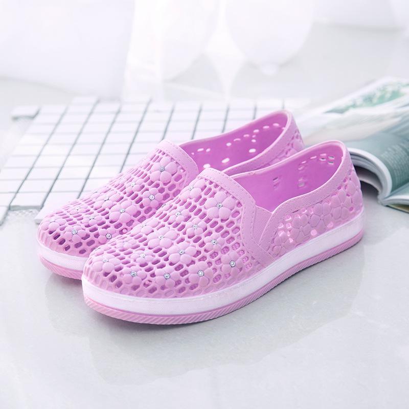 Women's Spring Summer Large Size Flat Shoes Solid Color Non-Slip Waterproof Breathable Slip-On Single Shoes