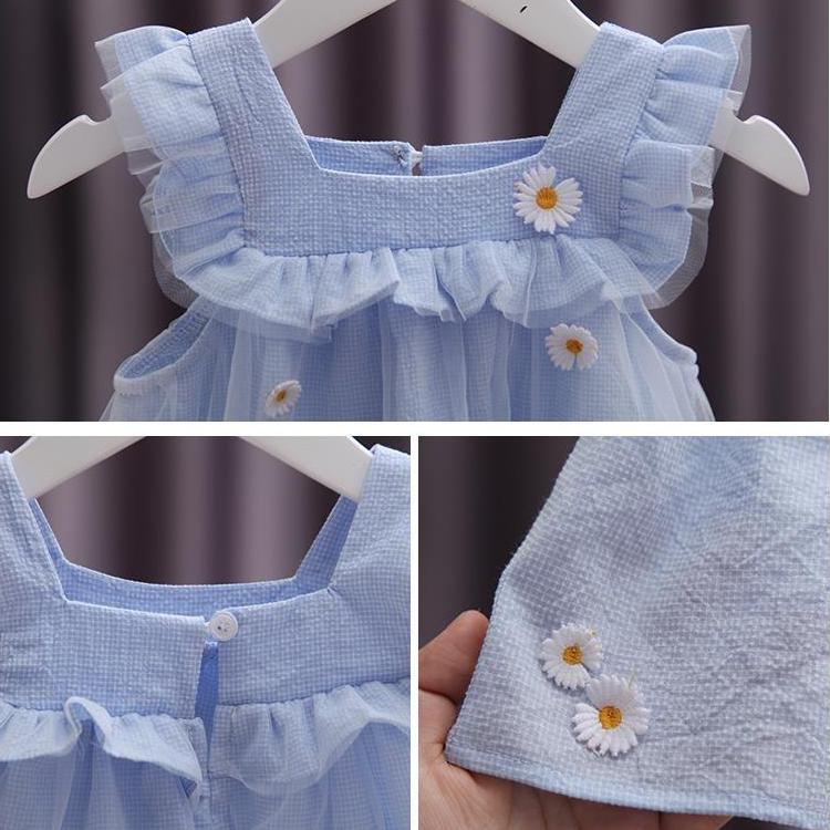 2PCS Children Clothing Set Spring Summer Girls Suits Embroidery Sleeveless Tops + Pants Clothing Set