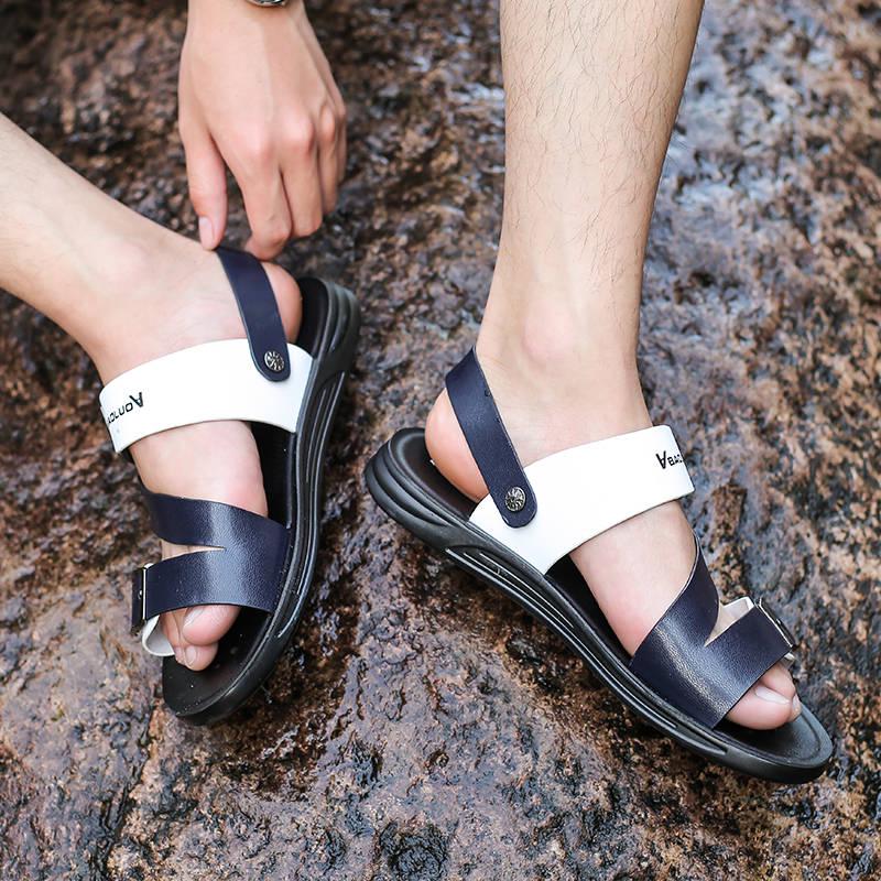 Summer Sandals Men's Cool Casual Soft Bottom Beach Leather Sandals and Slippers Outdoor Wear Summer