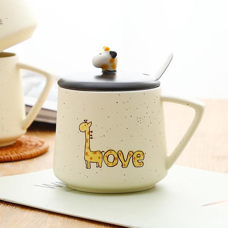 Ceramic Cup Female Cute Mug with Lid Spoon Girl Creative Cartoon Water Cup Home Milk Breakfast Coffee Cup