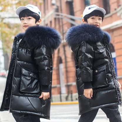 Winter Coats Girls Clothes Snowsuit Jacket Waterproof Outdoor Hooded Down Jacket Boys Kids Parka with Fur Collar Outwear4-13 Years