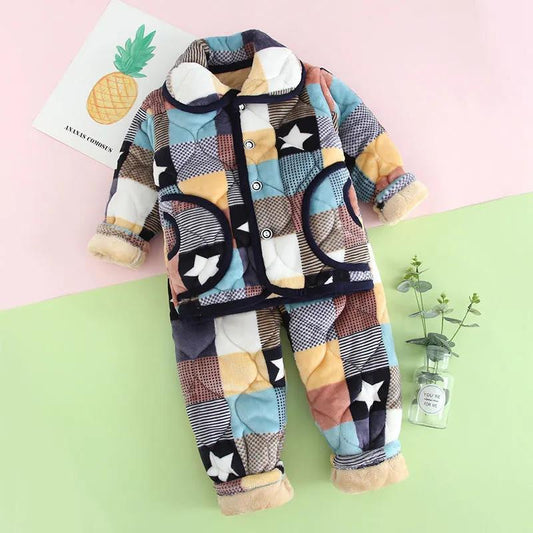 Autumn and Winter Children's Pajamas Coral Fleece Thick Quilted Cotton Boys and Girls Flannel Kids Baby Home Service Suits