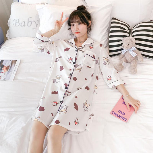 Pajamas Female Ice Silk Thin Sexy Nightdress Version of Imitation Loose Plus Size Pajamas