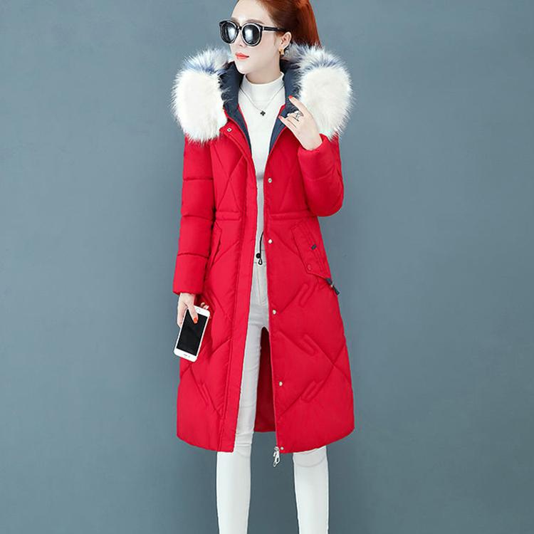 Winter Christmas Women's Down Cotton Padded Jacket Long Style Over The Knee Thickened Warm Women's Parka Coat Hooded Fur Collar Coat