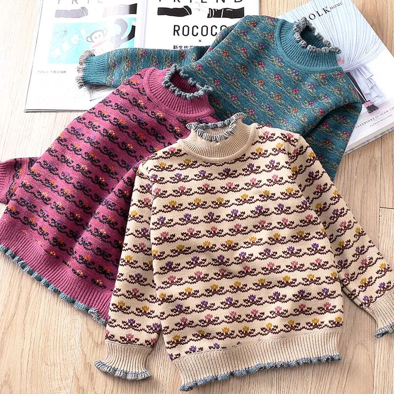 Girls' Sweaters for Fall Winter 2021 Children Plus Velvet Tops Knitted All-match Baby Girl Warm Bottoming Pullover