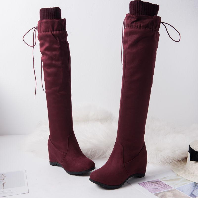 Over-the-knee High Boots Female High-rise Boots Elastic Stretch Boots Winter Plush Boots Botas 34-43