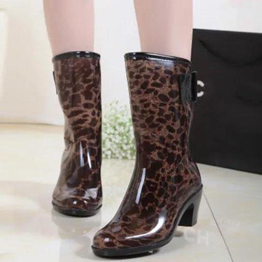 Female Dots Mid-length Medium Chunky Heel Rain Boots Women's Spring Summer Non-slip Rain Boots Waterproof PVC Rubber Rain Shoes