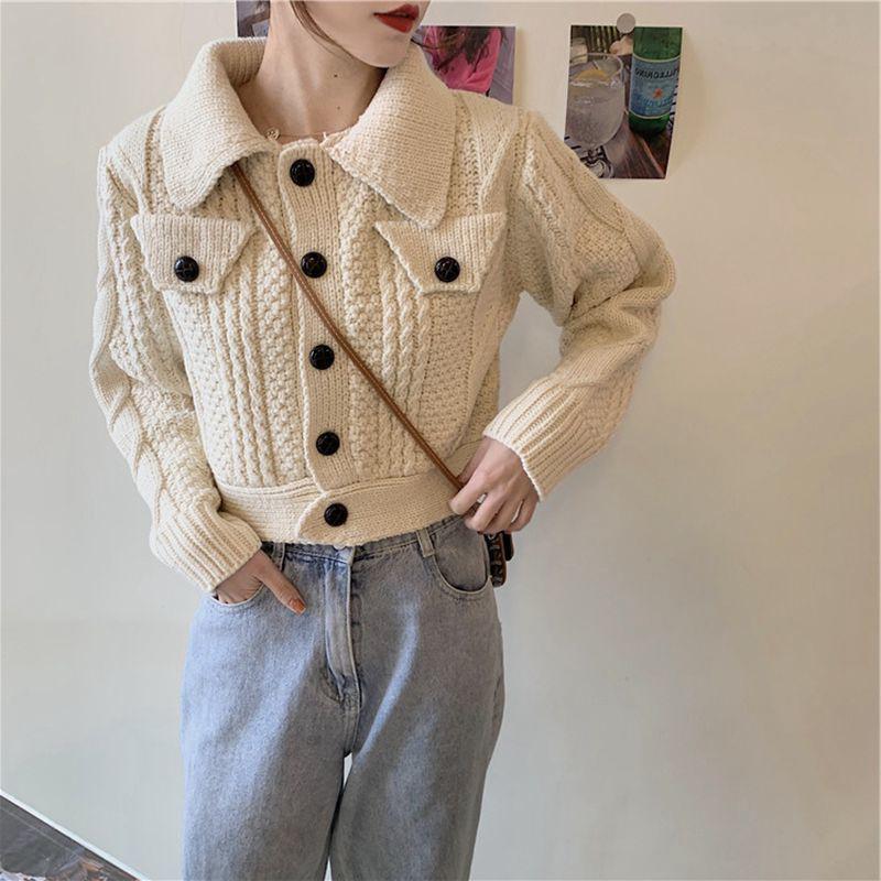 Autumn  Winter Twist Sweater Cardigan Female Loose Student Thick Wool Casual Short Knit Sweater Coat