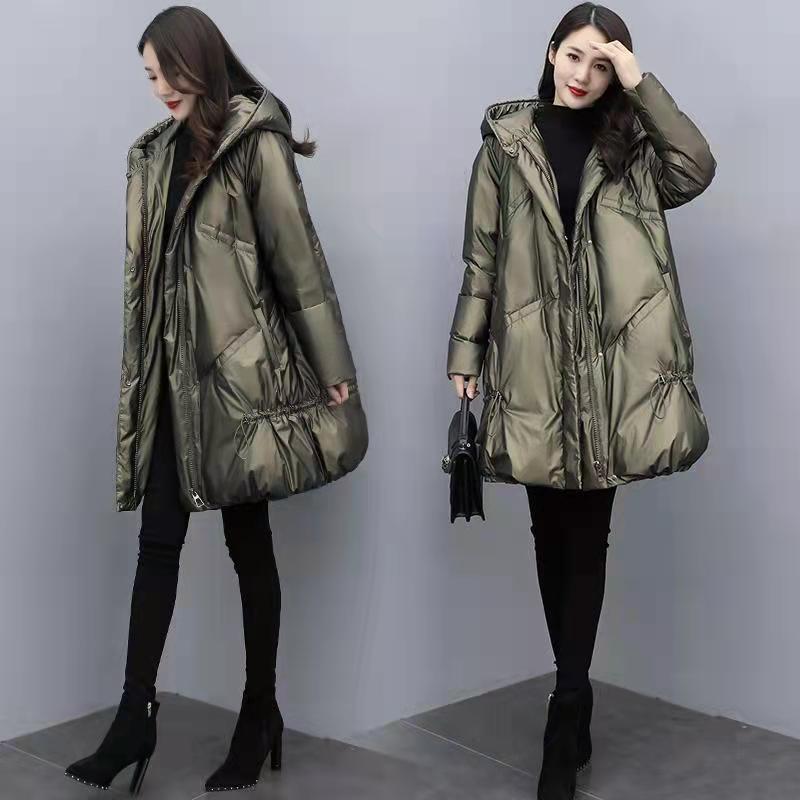 Autumn/winter Women's Cotton-padded Jacket Mid-length Padded Jacket Winter Large Size Thick Coat Fashionable Shiny Cotton-padded Jacket