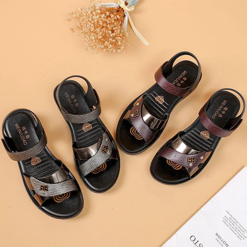 Sandals and Slippers Women's Flat Bottom Mother Slippers Summer Outer Wear Soft Bottom Bag Heel Non-slip Sandals Simple Sandals