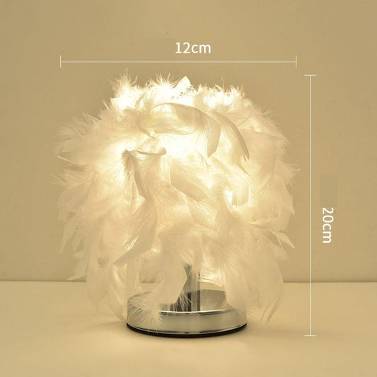 Feather Creative Table Lamp Bedroom Bedside Lamp Simple Modern Bedroom Lamp Warm and Romantic Home Energy-saving Counter Lamp