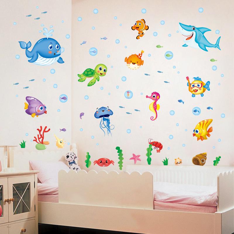 Cartoon joyful fish underwater world three generations of removable decorative wall stickers