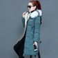 Ladies Down Jacket Winter Fashion Big Fur Collar Hooded Jacket Thick and Cotton Warm Mid-length Jacket